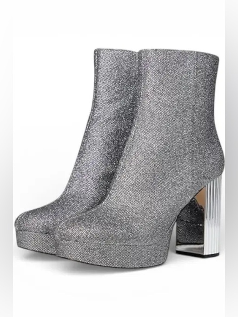 MK Michael Kors Silver Glitter Platform Sock Ankle Boots